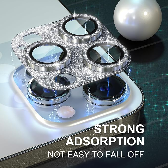 Choiche for iPhone 14 Pro/iPhone 14 Pro Max Camera Lens Protector | Bling Camera Cover with 9H Tempered Glass Lens Screen Protector Metal Ring Decoration Accessories (Glitter-Silver) - Image 7