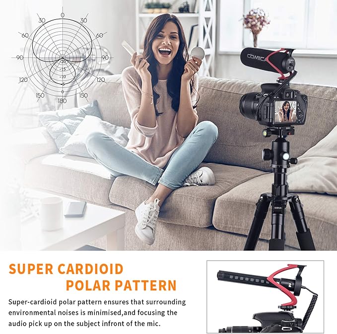 COMICA CVM-V30 LITE Video Microphone,Super-Cardioid Condenser On-Camera Shotgun Microphone for Canon Nikon Sony Panasonic DSLR Cameras,Mic for iPhone Android Smartphone with 3.5mm Jack(Red) - Image 3