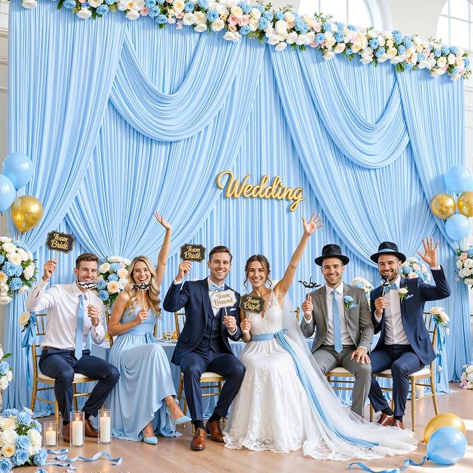 10 Panels Baby Blue Backdrop Curtains for Wedding Party Wrinkle Free Backdrops Curtain Drapes Fabric Decorations Photo Back Drop Cloth for Baby Shower Photography Stage Reception 50ft(W) x 12ft(H) - Image 2