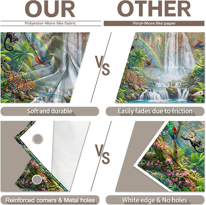 Fabric 10X8ft Rainforest Wild Animals Backdrop Jungle Safari Banner | Summer Tropical Scenery Waterfall Photography Background, School Event Party Decorations, Classroom Photo Props, Polyester - Image 5