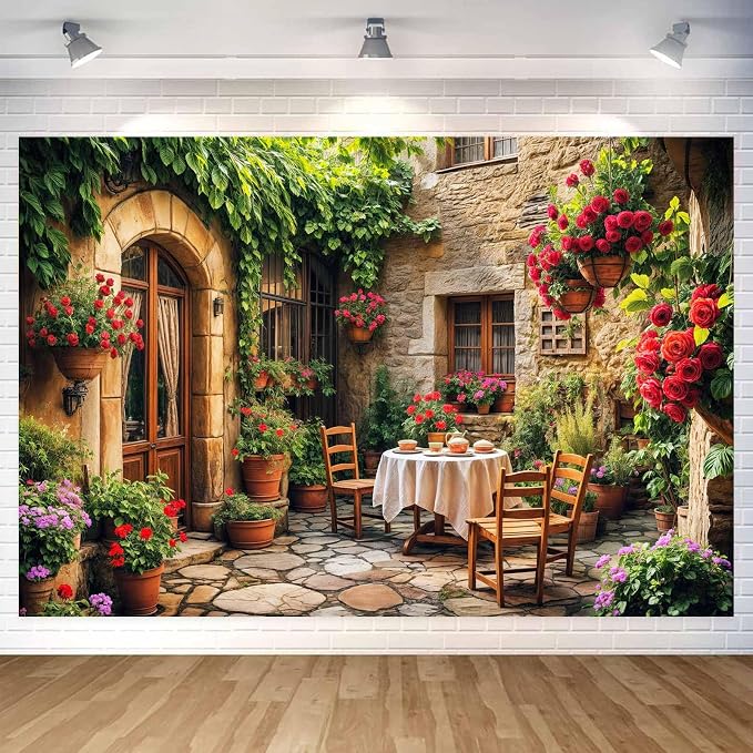 5X3ft Italian Theme Backdrop Italy Town Street Backdrop for Photography, Europe Village Town Landscape Photography Background Garden Tea Party Barnner Photo Studio Props, Color-5 - Image 4