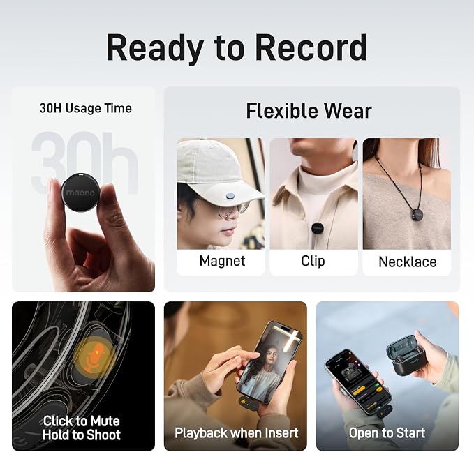 MAONO Wave T5 Wireless Lavalier Mini Microphone for iPhone Content Creators | Magnetic Lapel Mic with AI Noise Cancellation,4 Voice Filters,1000ft, 40H for Podcast Stream Vlog Youtube Tiktok Video Record - Image 8