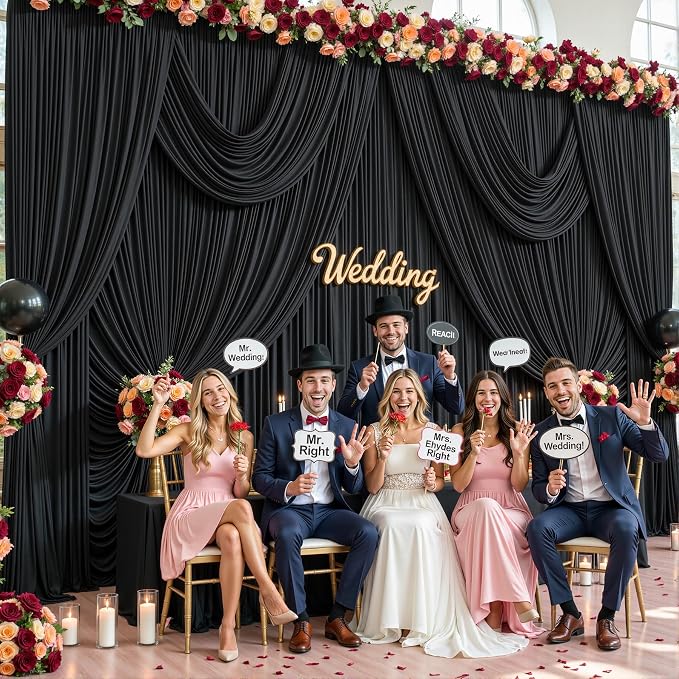 10 Panels Black Backdrop Curtains for Wedding Party Wrinkle Free Backdrops Curtain Drapes Fabric Decorations Photo Back Drop Cloth for Baby Shower Photography Stage Reception 50ft(W) x 12ft(H) - Image 2