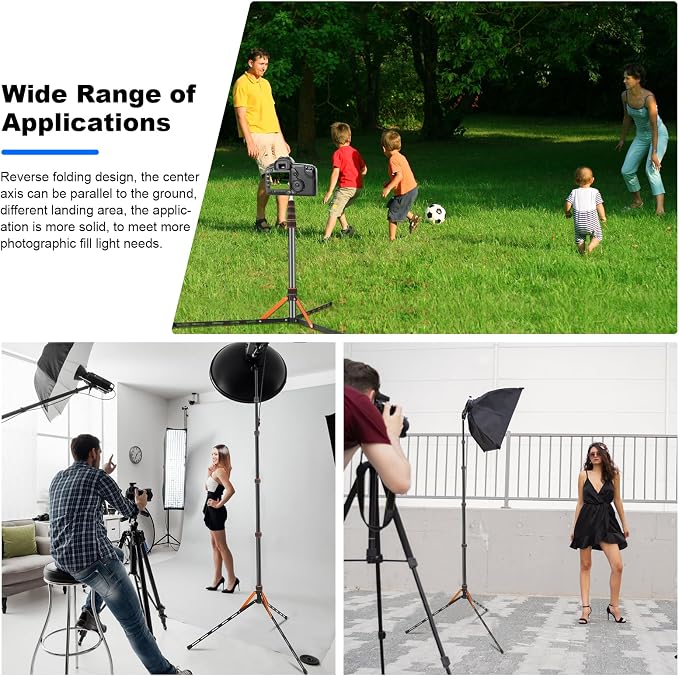 Extendable Travel Light Stand 7.2ft / 2.2m Portable Tripod with Carry Bag | Light Weight Adjustable Sturdy for Photography Studio Outdoor Shooting Speedlight Flash Reflector Ring Light - Image 5