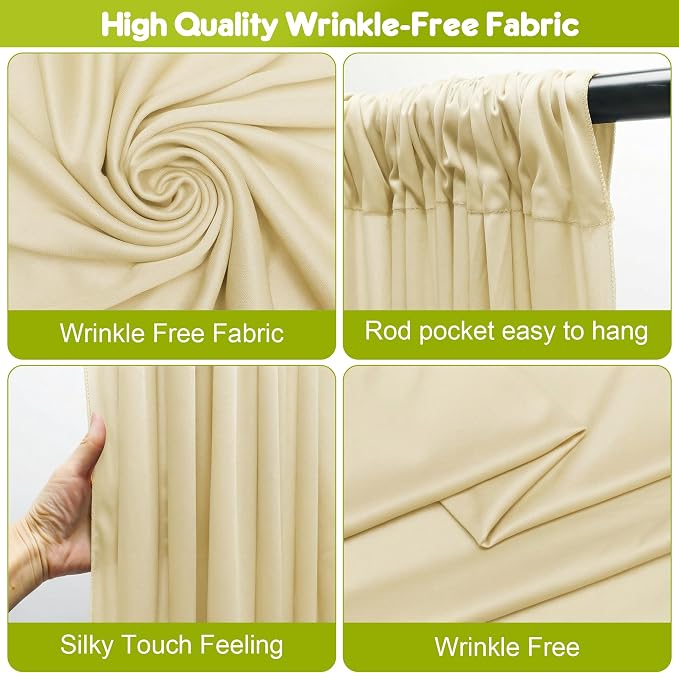Beige Backdrop Curtain for Wedding Parties Backdrop Drapes 10x10FT | Wrinkle Free Polyester Curtain Backdrop Beige Draping Fabric for Backdrop Photoshoot Birthday Party Background,2 Panel 5x8FT - Image 4