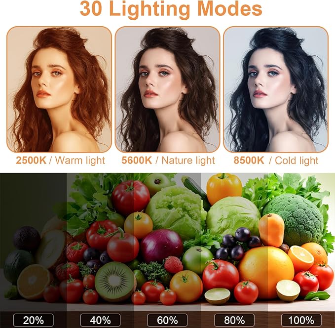2-Pack LED Video Lighting Kit, Anautin 15W/1700Lux Photography Lighting with Tripod Stand, 2500-8500K Dimmable Streaming Light for Video Recording, Gaming, Podcast, Barber, Salon, TikTok, YouTube - Image 3