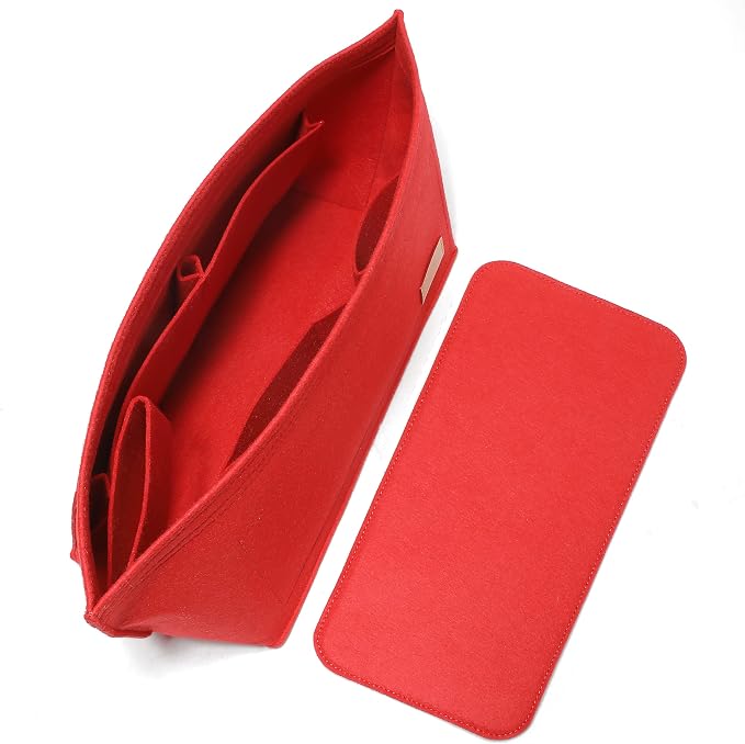 Doxo Purse Organizer Insert for Handbags & Base Shaper 2pc Set, Felt Neverfull MM Organizer Insert, Tote Bag Organizer with Zipper Pocket and Bottle Holder, Fit Speedy 30 Neverfull MM and More,Red-L by Doxo