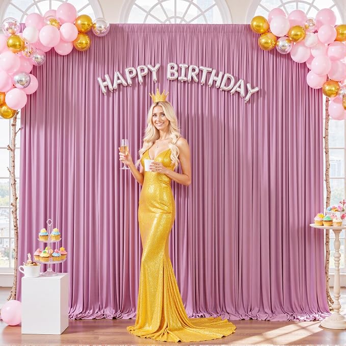 10 Panels Dusty Pink Backdrop Curtain for Wedding Parties Wrinkle Free Pink Photo Curtains Backdrop Drapes Fabric Decoration for Birthday Party Baby Shower 50ft(W) x 10ft(H) - Image 8