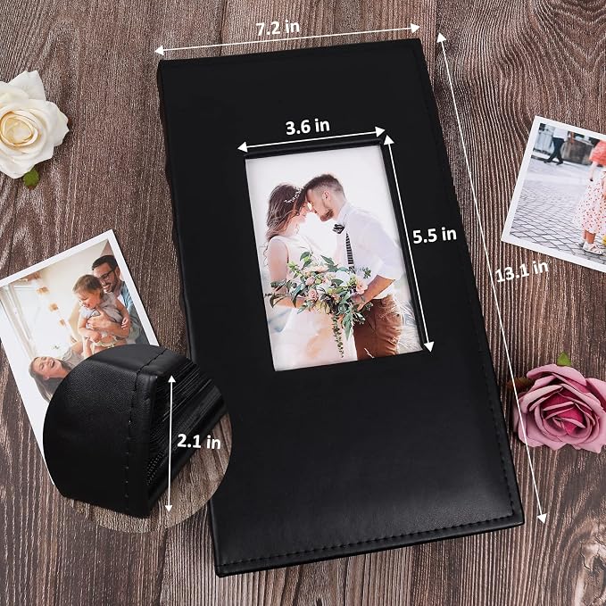 RECUTMS Photo Album 4x6 for 300 Photos Leather Family Pictures Book Black | Black Page, Horizontal Pockets, Small Album for Anniversary, Wedding, Graduation Photobook, DIY Cover Window, Birthday Gifts - Image 2