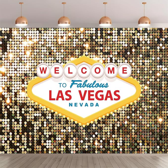 6x6FT Fabulous Casino Poker Movie Themed Photo Background Welcome to Las Vegas Party Photography Backdrops Vintage Costume Dress-up Baby Shower Banner Birthday Prom Ceremony Supplies Props Vinyl by Fanghui