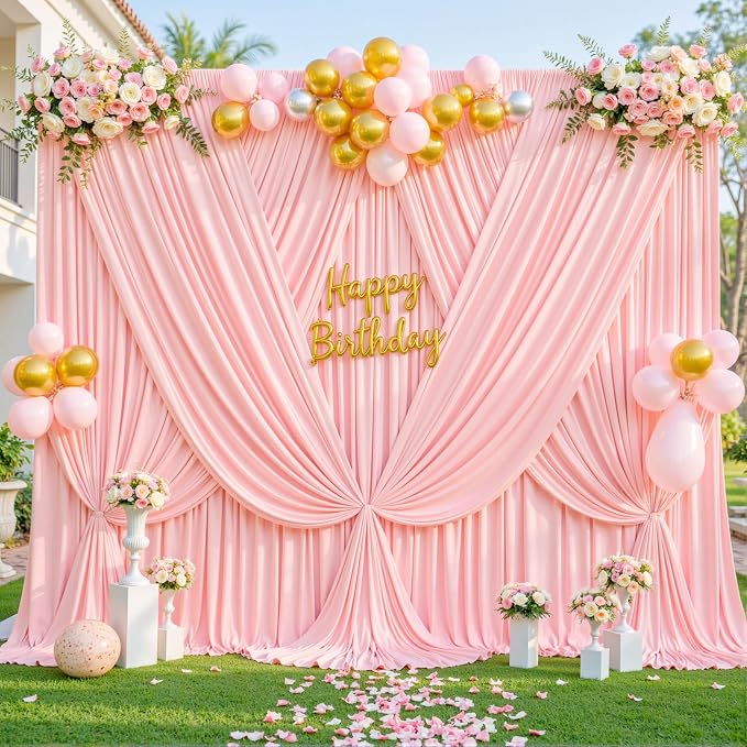 10x10 Blush Pink Backdrop Curtain for Parties Baby Shower Wrinkle Free Pink Photo Curtains Backdrop Drapes Fabric Decoration for Wedding Birthday Party 5ft x 10ft,2 Panels - Image 4