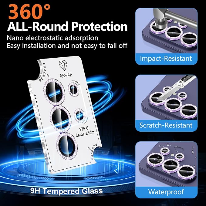 for Samsung Galaxy S26 Ultra Camera Lens Protector, Individual Metal Ring Tempered Glass Lens Cover, [Strong Adsorption] Scratch Resistant Ultra-Thin HD Clear Lens Cover, 1 Set-Purple Diamond - Image 2