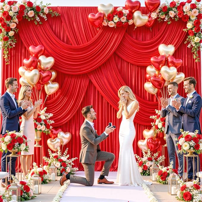 10 Panels Red Backdrop Curtains for Wedding Party Wrinkle Free Backdrops Curtain Drapes Fabric Decorations Photo Back Drop Cloth for Baby Shower Photography Stage Reception 50ft(W) x 12ft(H) - Image 2
