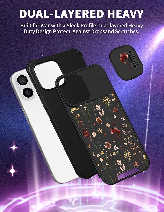 for iPhone 16 Plus Case - Women Cute Phone Cover Girly Pretty Fancy Unique Aesthetic Design Slide Camera Cover Protective Case for Apple for iPhone 16 Plus,Flowers Floral - Image 5