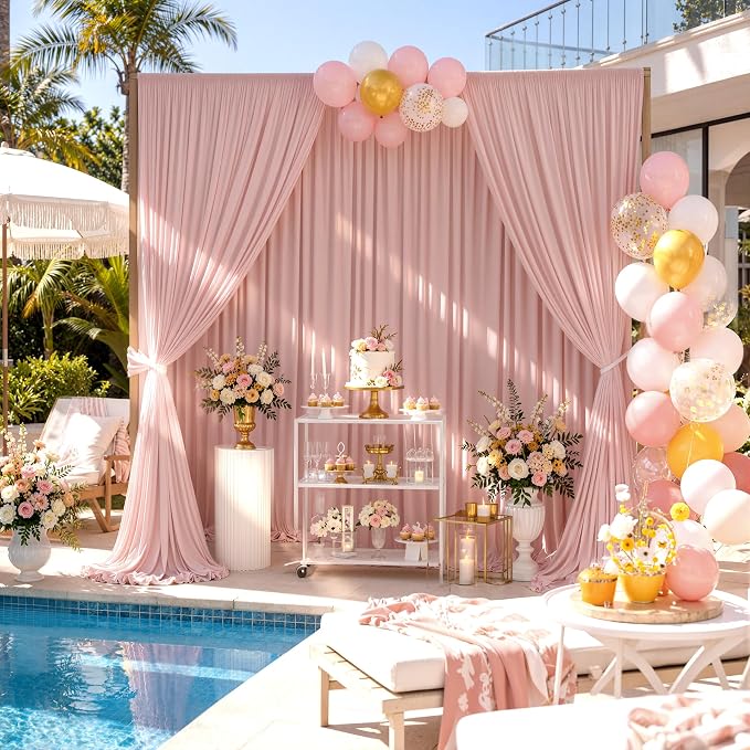 50ftx10ft Wrinkle Free Dusty Pink Backdrop Curtains for Parties, Silky Polyester Photo Backdrop Drapes 10 Panels 5x10ft Back Drop Cloth for Wedding Birthday Baby Shower Photography Background - Image 6