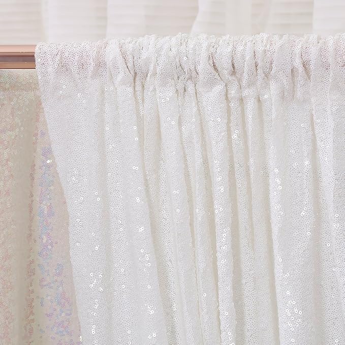 Poise3EHome 4FT x 7FT White Sequin Photography Backdrop Curtain for Party Decoration, White - Image 4