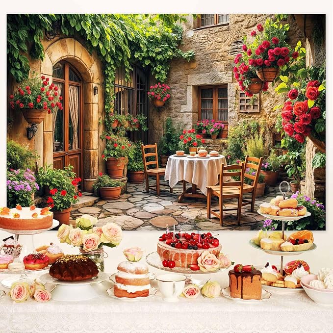 20X10ft Italian Theme Backdrop Italy Town Street Backdrop for Photography, Europe Village Town Landscape Photography Background Garden Tea Party Barnner Photo Studio Props, Color-5 - Image 3