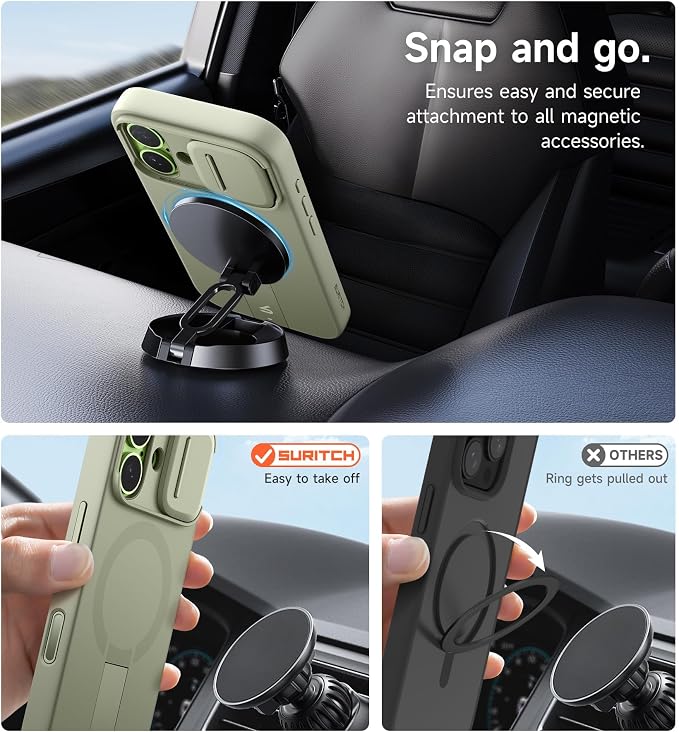SURITCH for iPhone 17 Case with Camera Control Cover, Camera Slide Cover and Adjustable Kickstand, Compatible with MagSafe, Shockproof Bumper Protective Cases 6.3 Inch, Green - Image 7