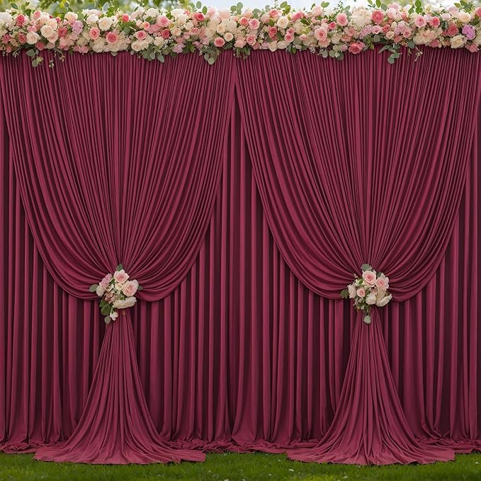 10x12 Burgundy Backdrop Curtains for Wedding Party Wrinkle Free Backdrops Curtain Drapes Fabric Decorations Maroon Photo Back Drop Cloth for Baby Shower Photography Stage Reception 5ft x 12ft,2 Panels - Image 9
