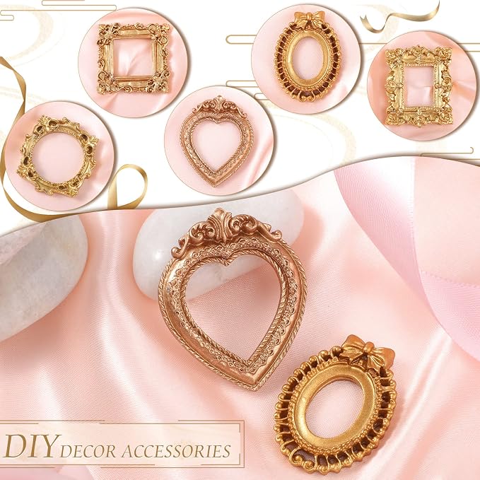 Vicenpal 10 Pcs Gold Mini Vintage Picture Frames Bulk | Small Vintage Photo Frames, Antique, Resin, Baroque, Ornate, Cute Wallet Size, for DIY Jewelry Gifts Christmas Wedding Decor - Image 6
