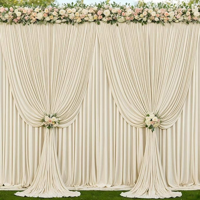 8 Panels Backdrop Curtains for Wedding Party Wrinkle Free Beige Backdrops Curtain Drapes Fabric Decorations Photo Back Drop Cloth for Baby Shower Photography Stage Reception 40ft(W) x 12ft(H) - Image 8