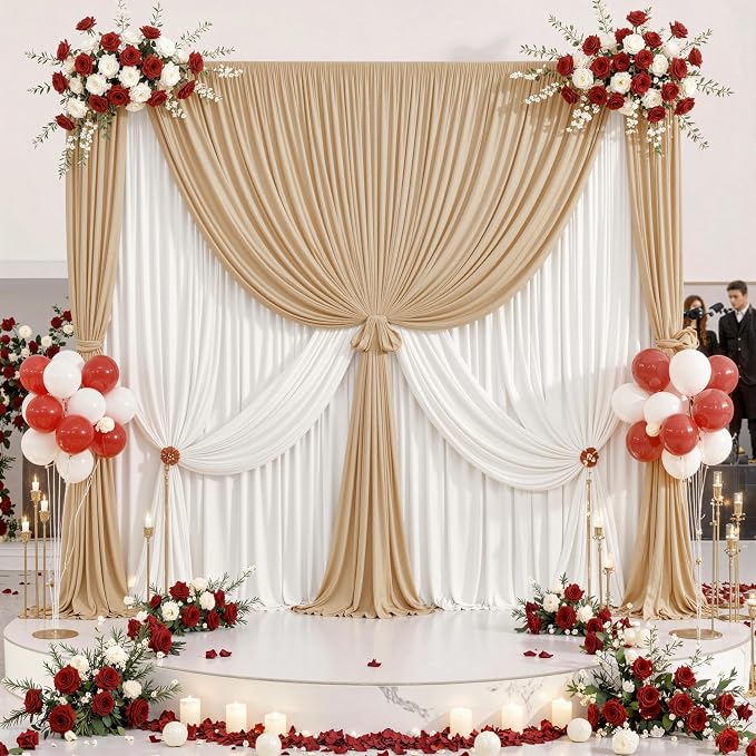 20 ft x 8 ft Thick Champagne Backdrop Curtain for Wedding Parties, 4 Panels 5 ft x 8 ft Wrinkle Free Polyester Champagne Photography Backdrop Drapes, Birthday Party Home Decoration Supplies - Image 9