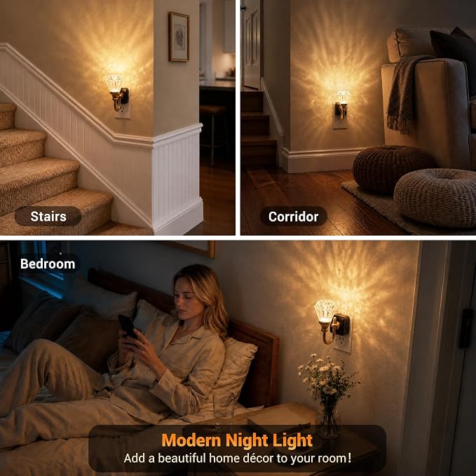 JandCase Night Light, Night Lights Plug into Wall, Crystal LED Nightlight | 0-100 LM Dimmable Nightlights, Dusk to Dawn Sensor, 1W Vintage Rotatable Nite Light for Bathroom Hallway Decor, 1 Pack - Image 5