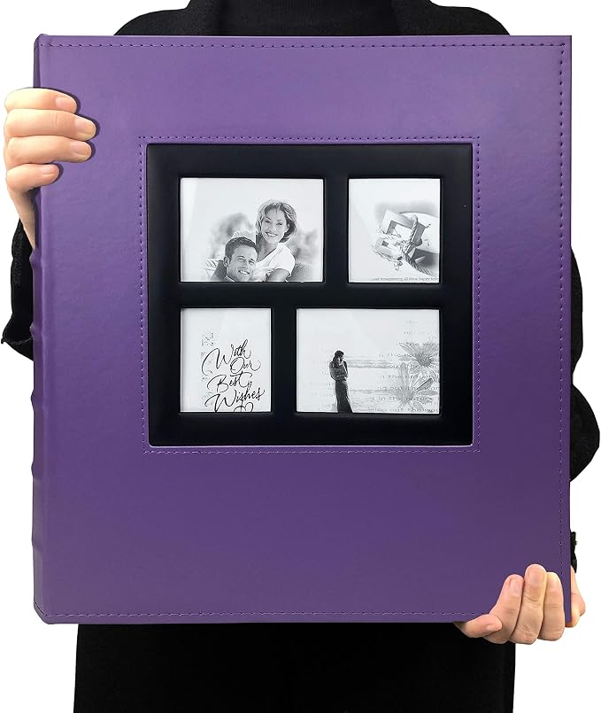 RECUTMS Photo Album 4x6 600 Photos Large Leather Baby Wedding Albums Purple | Black Pages, Horizontal and Vertical Pockets, Family PhotoBook, DIY Front Window, Anniversary Memory Book, Large Capacity by RECUTMS