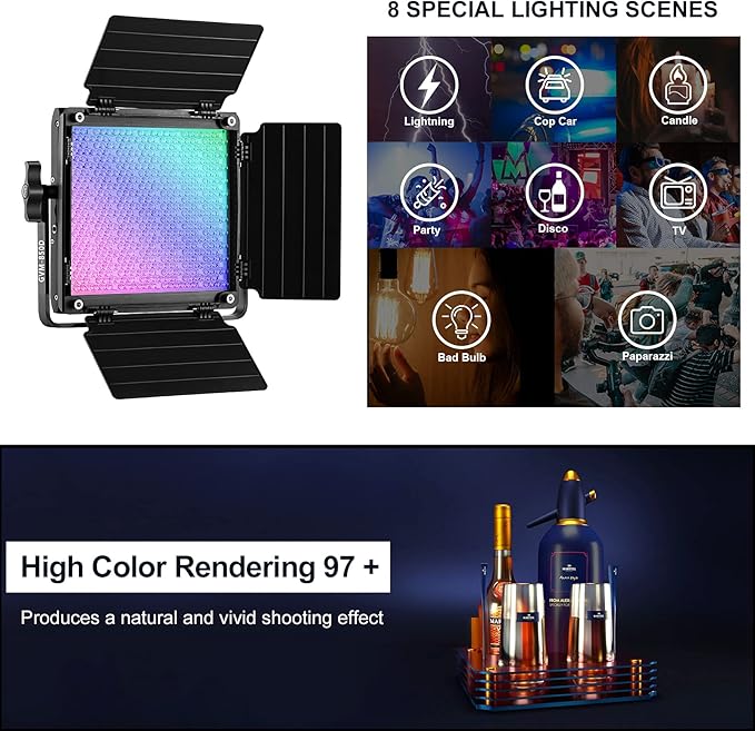 GVM RGB Video Lighting, 360° Full Color Led Video Light with APP Control, 3 Packs 850D Photography Lighting Kit CRI 97, YouTube, Aluminum Alloy Shell - Image 5