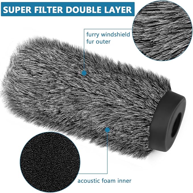 NTG3 Shotgun Mic Windscreen Deadcat Pop Filter Compatible with Rode NTG3, NTG2, Sennheiser MKH416, MKH418, Sony ECM 680s ECM-670 ECM-678, AKG C568EB, C4608, 7.1" Long Microphone Cover Muff Wind Shield - Image 6