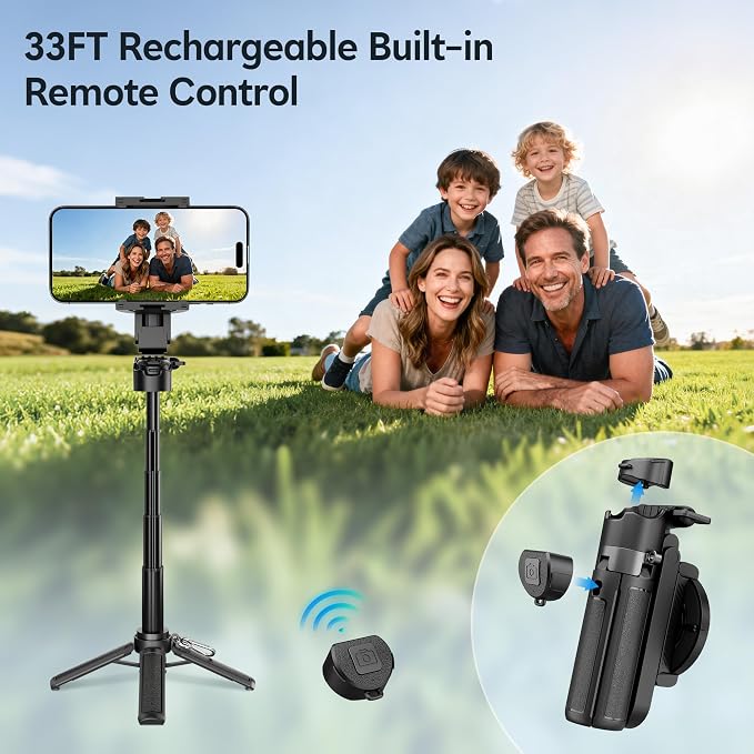 14.5" Mini Magnetic Tripod for iPhone with Light, Selfie Stick with Remote for MagSafe, Portable Pocket Size Selfie Stick, Small/Compact Cell Phone Tripod Stand for Recording, Travel Vlogging-Black - Image 4