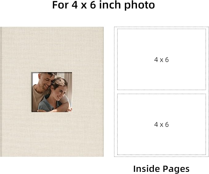 4x6 Slip In Photo Album Holds 200 Pockets Cloth Cover Beige | DIY cover window, Acid free pages, PVC free pockets, Family Travel Wedding, Gift ready - Image 6