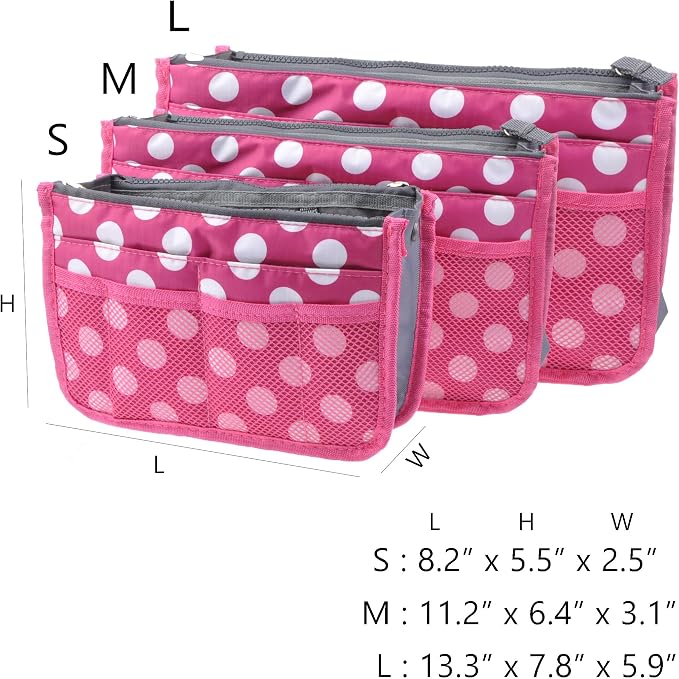 Vercord Purse Organizer Insert for Handbags Bag Organizers Inside Tote Pocketbook Women Nurse Nylon 13 Pockets Rose Dot Large - Image 3