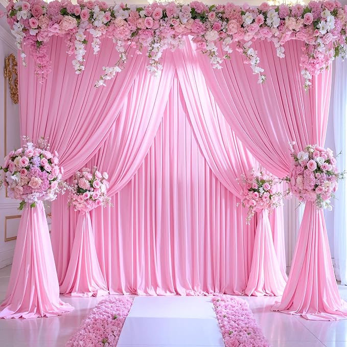 6 Panels Pink Backdrop Curtains for Wedding Party Wrinkle Free Backdrops Curtain Drapes Fabric Decorations Photo Back Drop Cloth for Baby Shower Photography Stage Reception 30ft(W) x 12ft(H) - Image 5