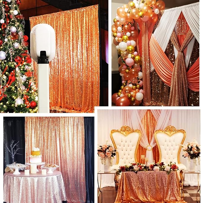 2ft x 8ft Rose Gold Sequin Backdrop Curtains Photography 2 Panels for Party Decoration, Rose Gold - Image 6