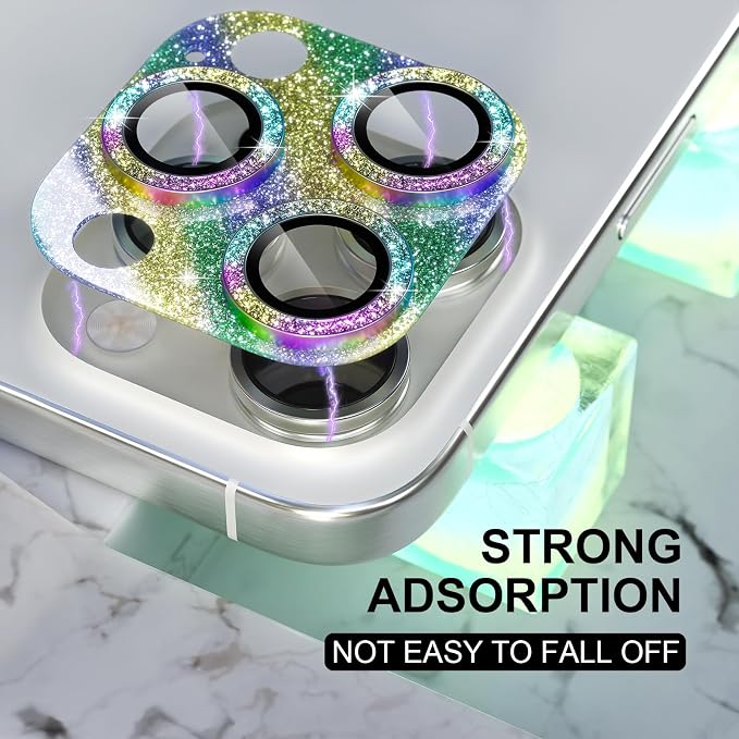 Choiche for iPhone 16 Pro/iPhone 16 Pro Max Camera Lens Protector | Bling Camera Cover with 9H Tempered Glass Lens Screen Protector Metal Ring Decoration Accessories (Glitter-Colorful) - Image 6