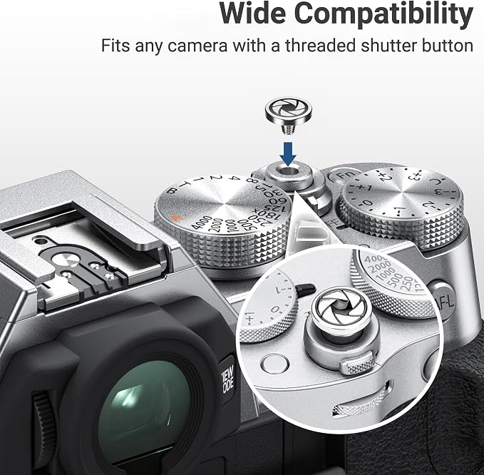 JJC Soft Shutter Release Button Fujifilm X100VI XT50 XM5, Silver Aperture | for Fuji Fujifilm X-M5 X-T5 X-T4 X-T50 X-T30 III II X00VI X100V X-E5 X-E4 X Half Leica Q3 M10 Sony RX10 IV III Nikon Zf Df - Image 3