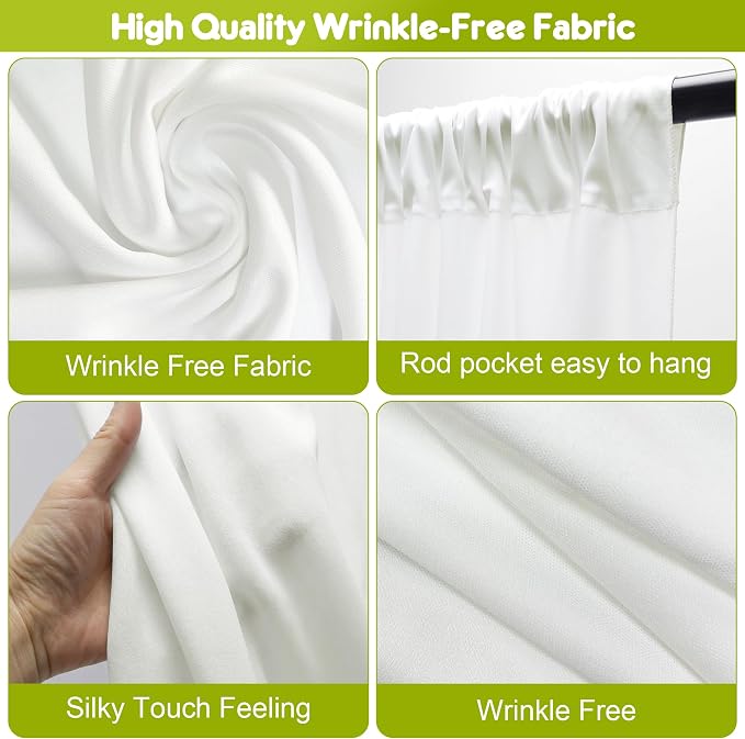 Ivory Backdrop Curtain for Parties Backdrop Drapes, 2Pack 10x8FT | Wrinkle Free Polyester Curtain Backdrop Draping Fabric for Backdrop Photoshoot Birthday Party Background,4 Panel 5x8FT - Image 3