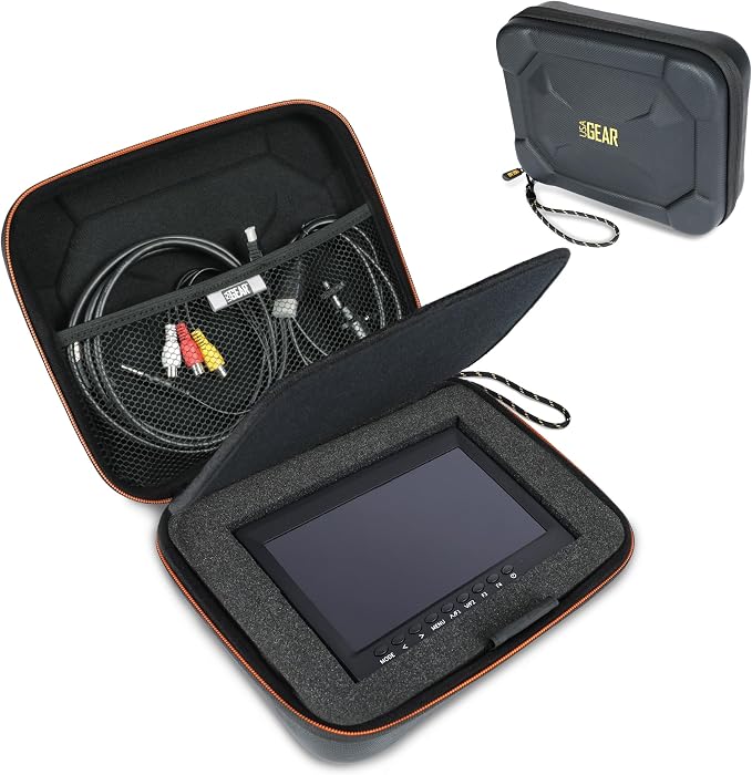 USA Gear Camera Field Monitor Case - 8 Inch Portable Camera Monitor with Customizable Foam Interior Fits NEEWER F700, FEELWORLD S55 V3, FEELWORLD F5, VILTROX DC-550, Foldable Sunshade Hood, & more by USAGEAR