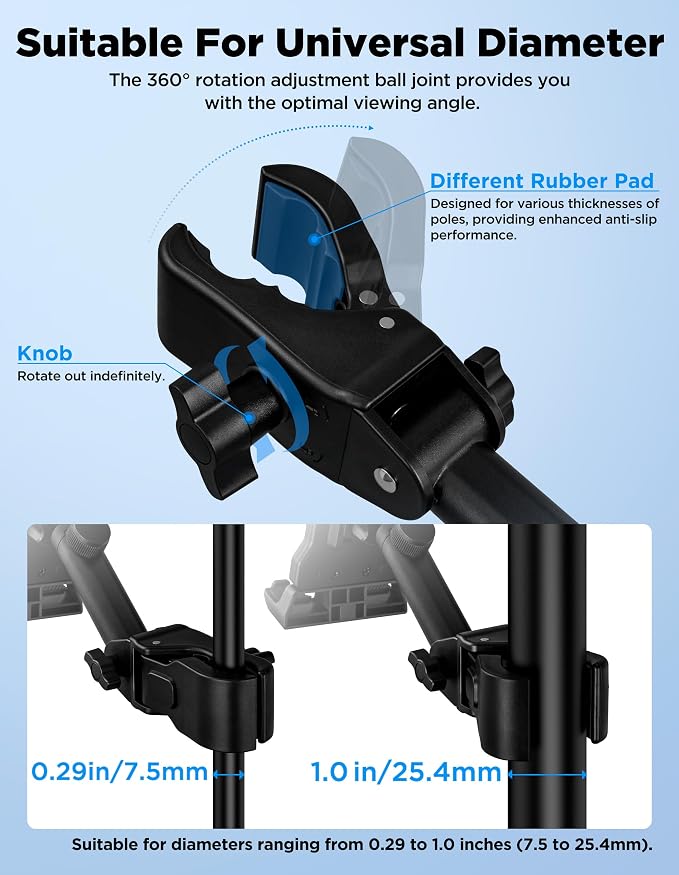 LZSIG Tablet Holder for Mic Stand, Adjustable iPad iPhone Mount for Music Stand - Compatible with Kindle/Android/Smartphones, Fits 4.7 to 13.5-inch Devices | Adjustable 360° Swivel Phone Stand for Tripod, Clamp Attachment Mount Fits 4.7-13.5" Screens, ... - Image 5