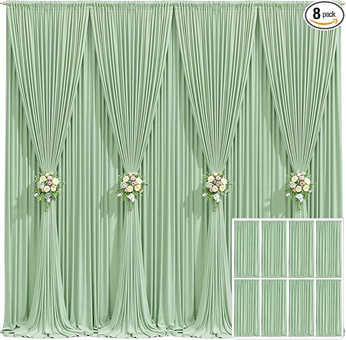 8 Panels Sage Green Backdrop Curtain for Parties Wrinkle Free Dark Green Photo Curtains Backdrop Drapes Fabric Decoration for Weding Baby Shower Birthday Party Photography 40ft(W) x 10ft(H) by Tao-GePartyDecorations