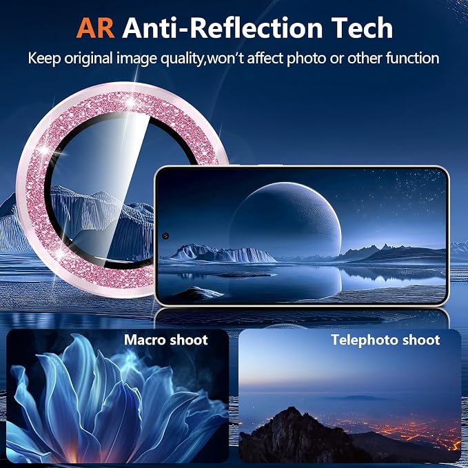 for Samsung Galaxy S26 Camera Lens Protector, Individual Metal Ring Tempered Glass Lens Cover, [Strong Adsorption] Scratch Resistant Ultra-Thin HD Clear Lens Cover, 1 Set-Pink Sparkly - Image 3