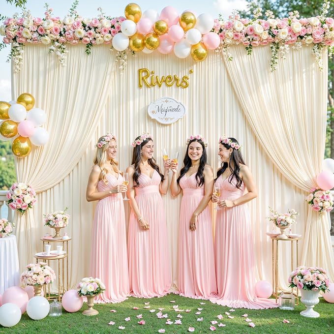 4 Panels Champagne Backdrop Curtain for Parties Wedding Baby Shower Wrinkle Free Photo Curtains Backdrop Drapes Fabric Decoration for Bridal Shower 20ft(W) x 10ft(H) - Image 2