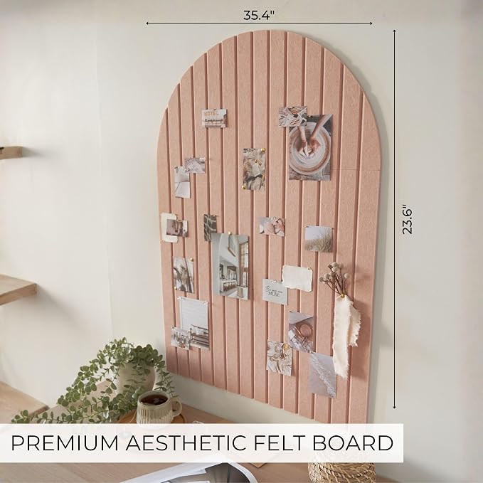 Large Arched Felt Bulletin Board - 6 Customizable Adhesive Tiles with Pins | Stylish 35" X 24" Cork Board Alternative for Office and Wall Decor - Perfect to Display Your Photos - Image 2