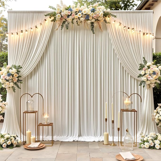 20x12 ft Beige Backdrop Curtains for Weddings Parties, Birthdays and Photos | 4 Panels 5x12 ft, Wrinkle-Free Polyester Drapes, Washable, Ironable, 4 in Rod Pocket for Baby Showers Photography Background - Image 2