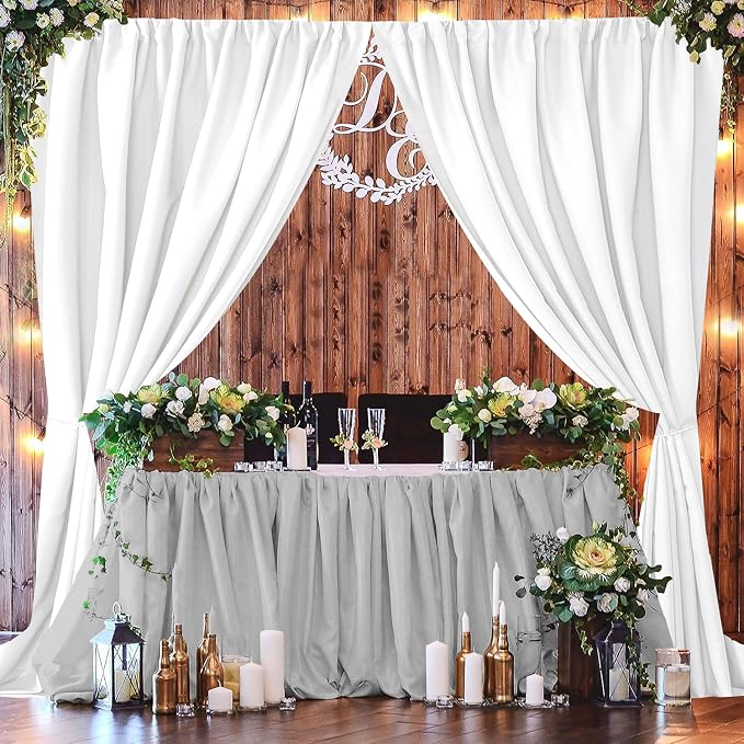 Joydeco White Backdrop Curtain for Parties, Wrinkle Free White Curtains Photo Backdrop for Wedding Decor, Birthday Party Graduation Baby Shower Photography(5ft x 8ft, 2 Panels) - Image 2
