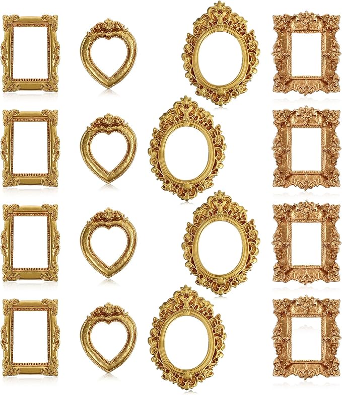 Ymapinc 16Pcs Small Gold Picture Frames, Vintage Baroque Mini Gold Frames for Crafts, Resin Picture Frame for Wedding/Christmas/DIY Decor, Mini Antique Frame by Unknown