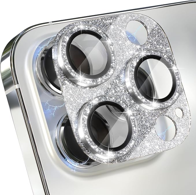 Choiche for iPhone 14 Pro/iPhone 14 Pro Max Camera Lens Protector | Bling Camera Cover with 9H Tempered Glass Lens Screen Protector Metal Ring Decoration Accessories (Glitter-Silver) by Choiche