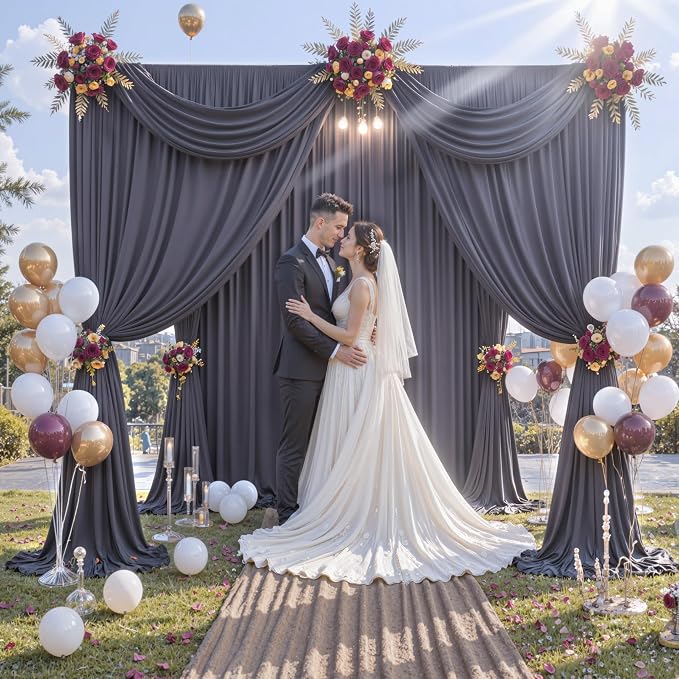 40 ft x 10 ft Wrinkle Free Charcoal Backdrop Curtain for Parties, Dark Grey Polyester Photo Backdrop Drapes for Baby Shower Wedding Engagement Birthday Party Backdrop Stand, 8 Panels 5ft x 10ft - Image 3
