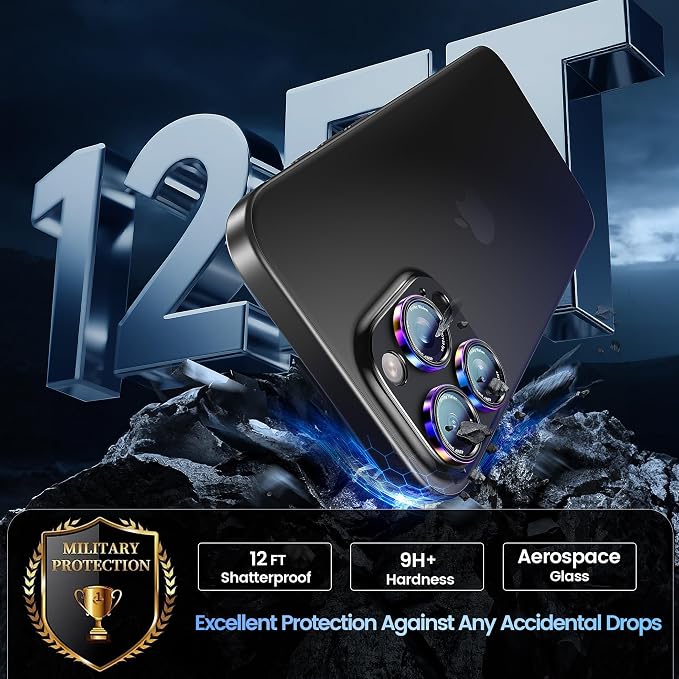 CACOE Metal Camera Lens Protector for iPhone 14/16 Pro/Pro Max Cover | Tempered Glass Cover, Anti-Scratch, Drop-Proof, Strong Adhesion, Camera Screen Cover Accessories, Colorful - Image 2
